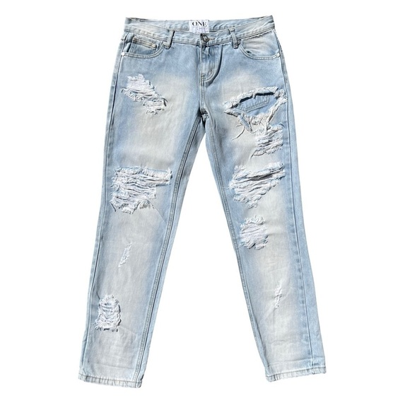 One Teaspoon Awesome Baggies Low Waist Relaxed Tapered Distressed Jeans - Picture 1 of 16
